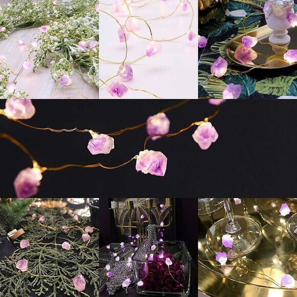 9ft 10in (3 meters) Rough Raw Amethyst Crystal Fairy Light Witch Decor - Picture 1 of 12